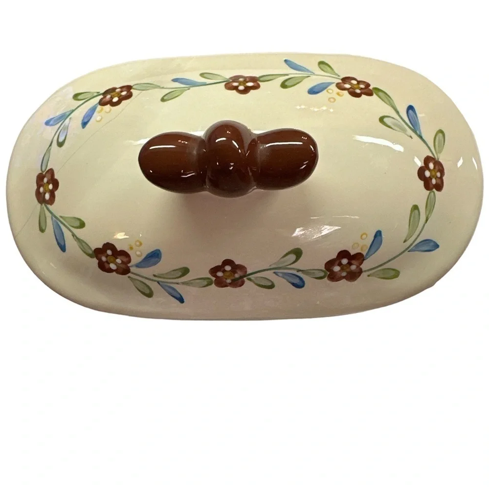 Biscotti Ceramic Cookie Jar Handmade for Nonni’s Floral Painted Ceramic w/Lid